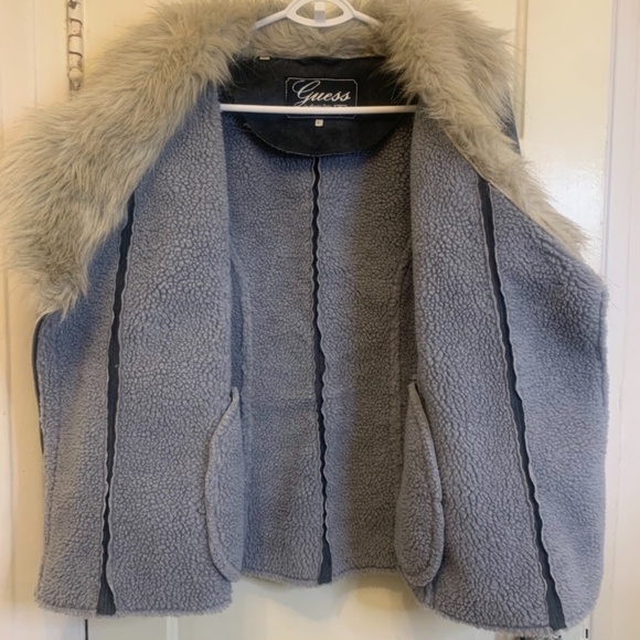 GUESS Motor Bike Faux Fur Jacket Fleece Lining sz Large Great Condition. - Picture 9 of 11